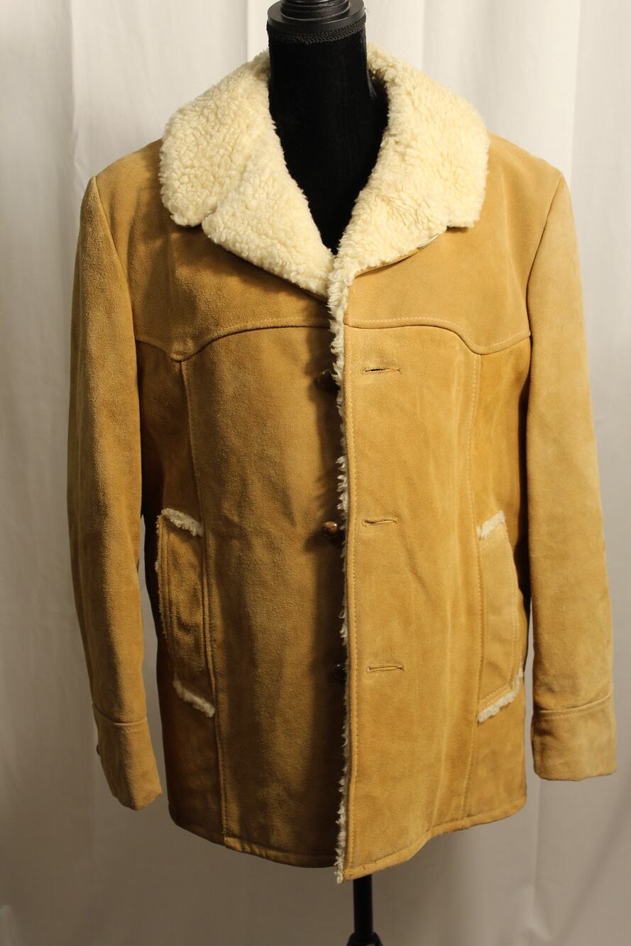 Vintage Genuine Leather Suede Shearling Ranch Coat Mens 42 Marlboro Man -USA